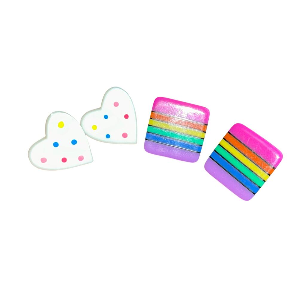 Vintage plastic earrings hearts squares 80’s 90’s